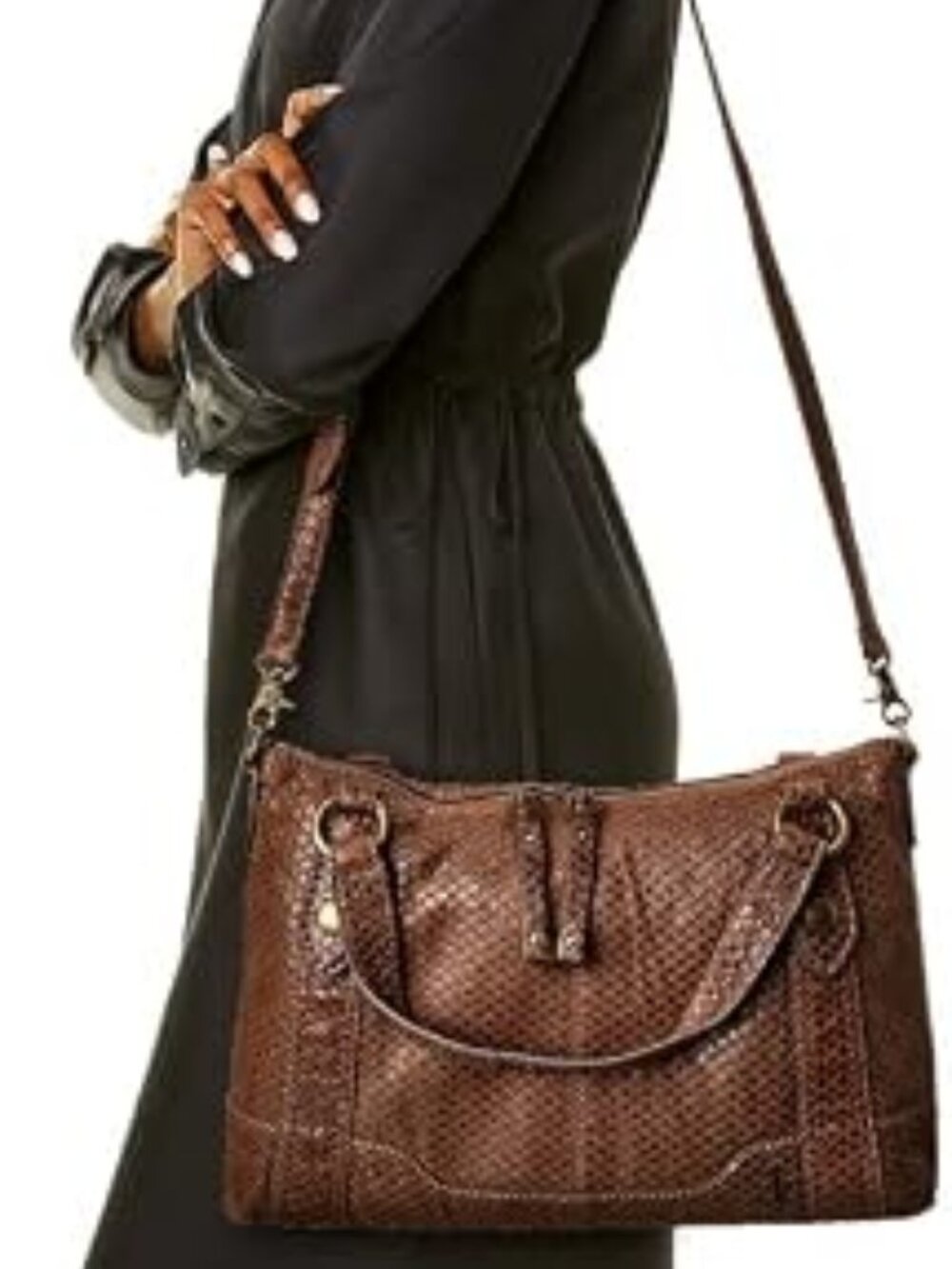 Frye Melissa Medium Cognac Snake Satchel
